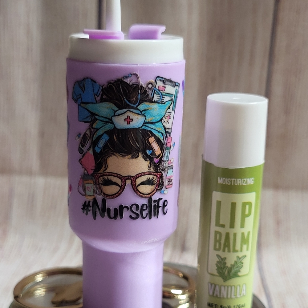 Mini Tumbler Key Chain With NURSE decal. Lip Balm Not Included Used For Referenc